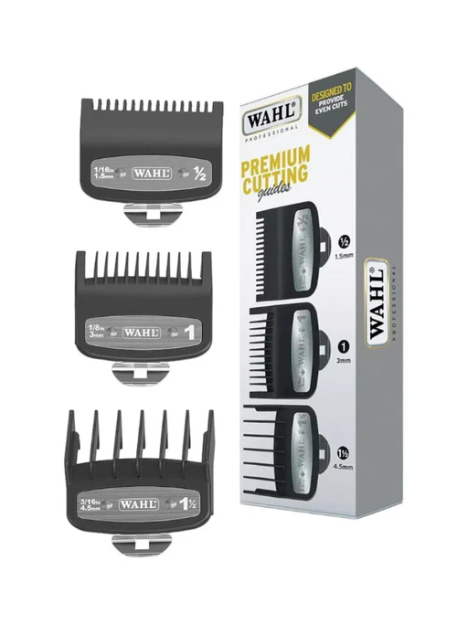 WAHL PREMIUM CUTTING GUIDE COMBS WITH METAL CLIP 3pcs Set guards (0.5, 1, 1.5) #3354-5001