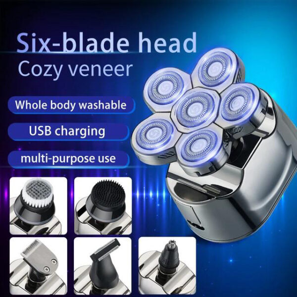 Electric Cordless Head Skull Bald Shaver - 6 round heads 