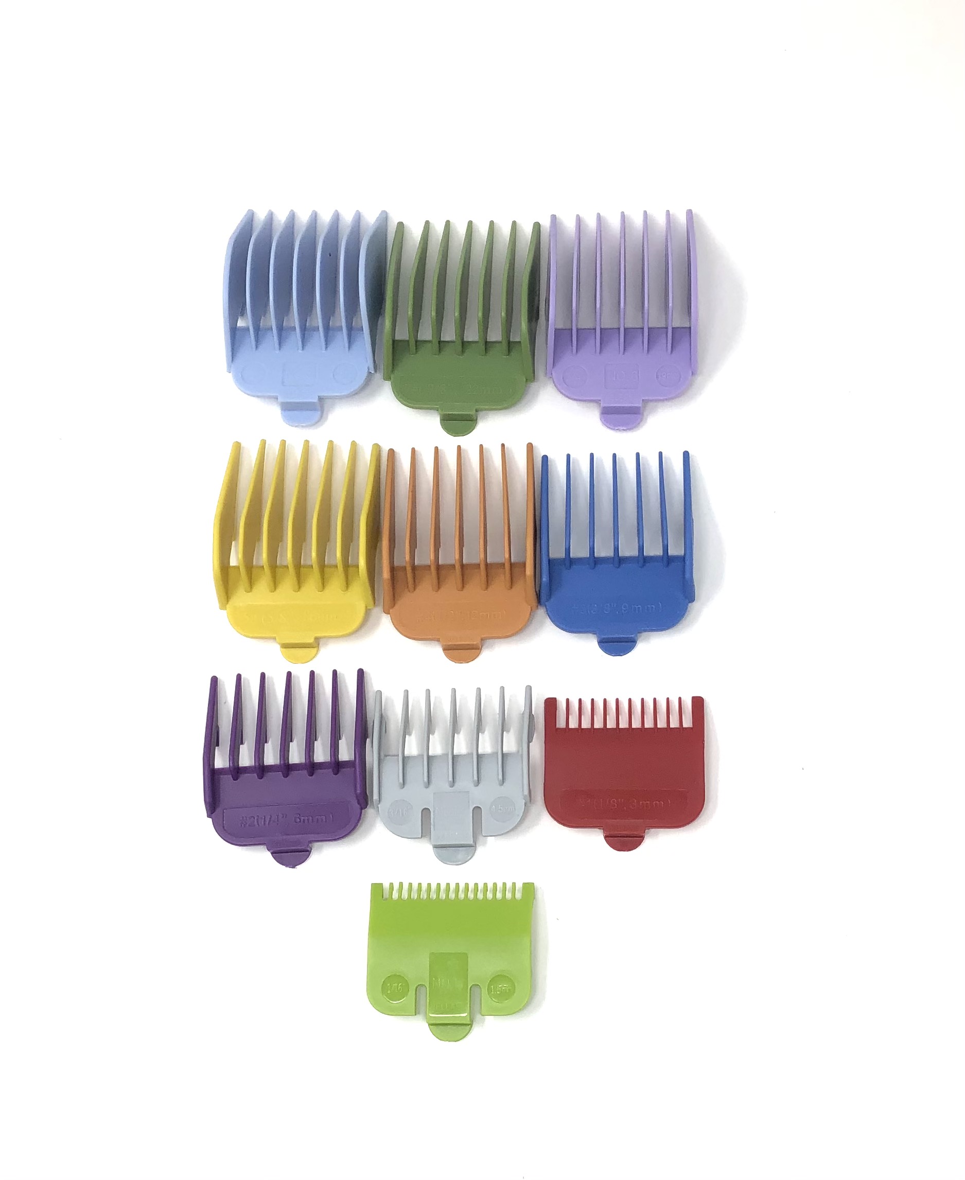 Colored Plastic Clipper guards set - fits wahl and babyliss (10pc = 1-8