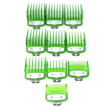 Green Clear Clipper Premium Guards set with metal clip - fits wahl and babyliss (10pc = 1-8
