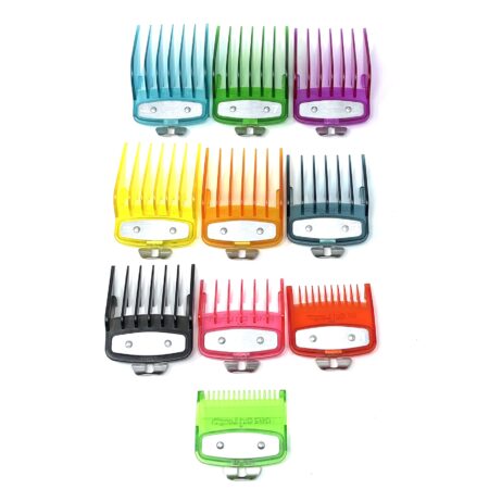 Colorful Clear Clipper Premium Guards set with metal clip - fits wahl and babyliss (10pc = 1-8