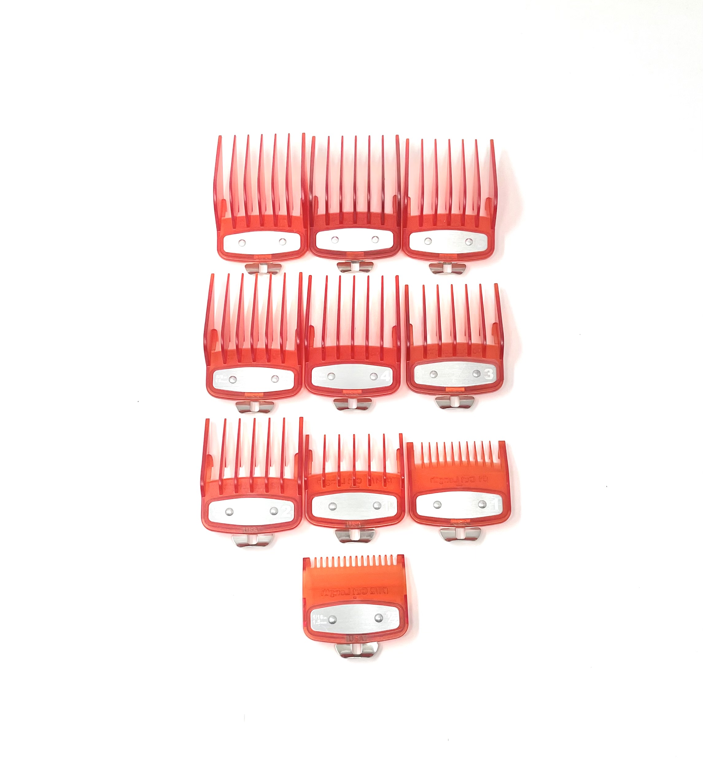 Red Clear Clipper Premium Guards set with metal clip - fits wahl and babyliss (10pc = 1-8
