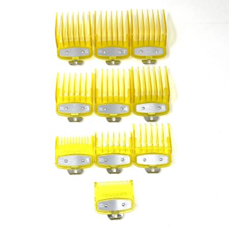 Yellow Clear Clipper Premium Guards set with metal clip - fits wahl and babyliss (10pc = 1-8