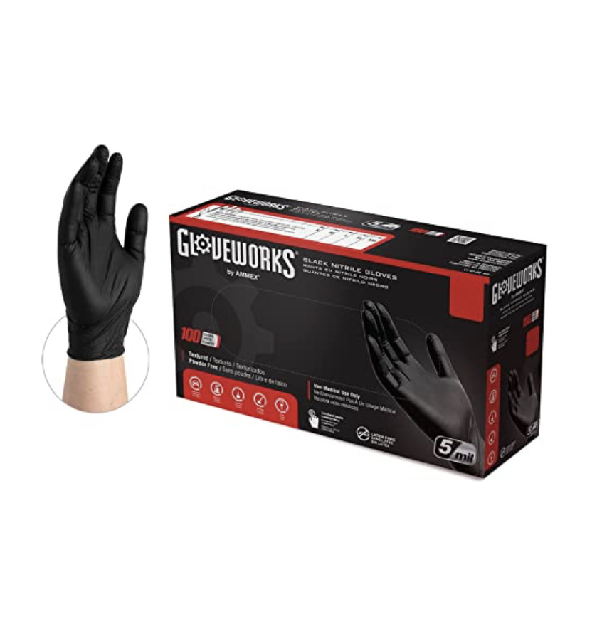GloveWorks Black Nitrile gloves 100 - by Ammex