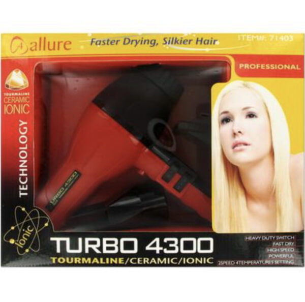 Allure Turbo 4300 Tourmaline Ceramic ionic Black Red Hair Blow Dryer