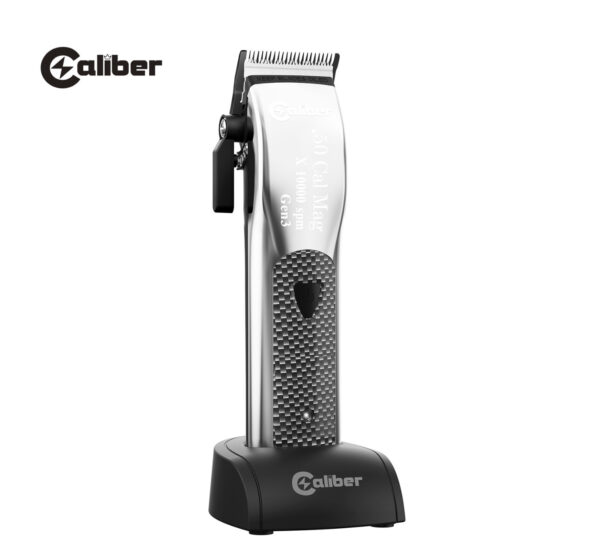  Caliber .50 CAL MAG HIGH SPEED MAGNETIC MOTOR CORDLESS CLIPPER WITH DLC BLADES - 3RD GENERATION The third generation linear magnetic motor cordless clipper Diamond-like carbon and 440C Japanese stainless steel fade blade