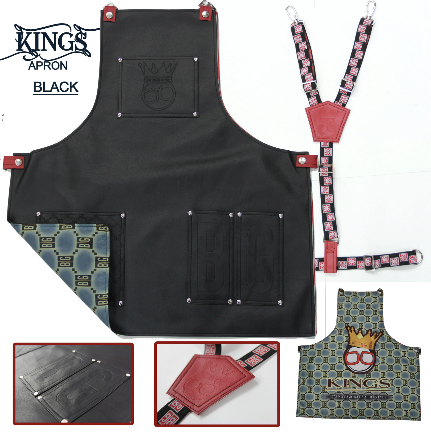 BarberGeeks Xl King's Apron With Y-Strap - Black
