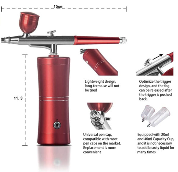 Cordless Airbrush System Compressor with additional Capacity Cups - Red