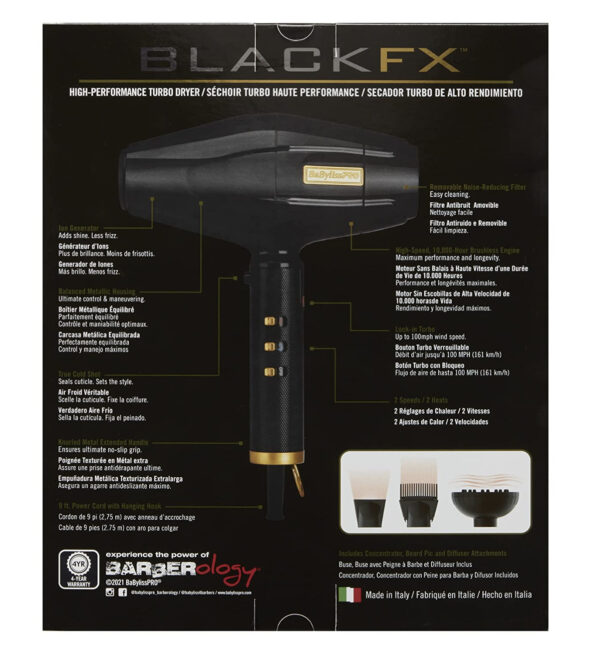 BaBylissPRO BlackFX High Performance Turbo Dryer FXBDB1