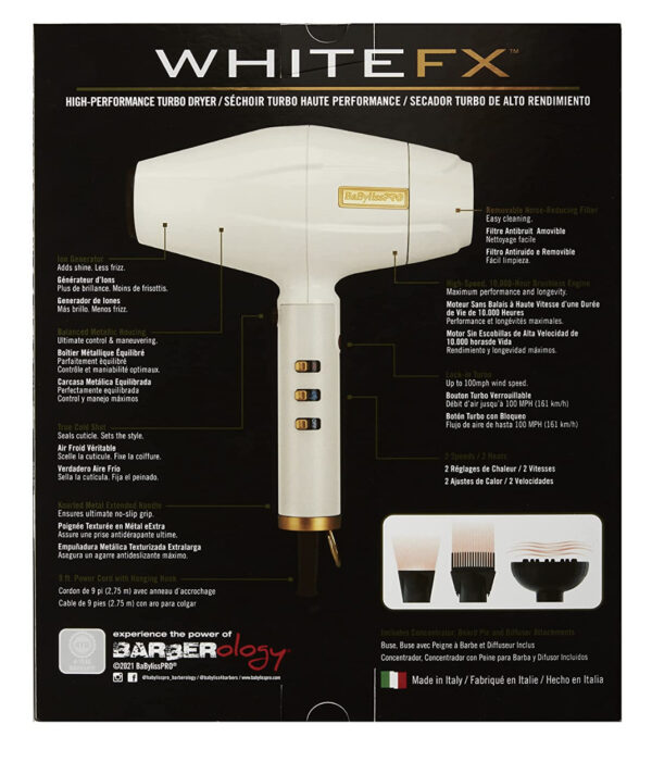 BaBylissPRO WhiteFX High Performance Turbo Dryer FXBDW1