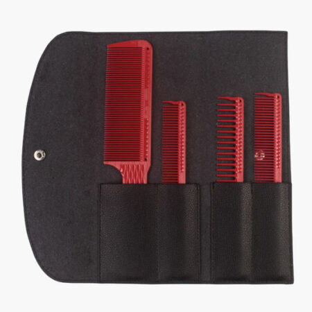JRL Barber Red Comb Set with leather bag - 4 pcs J301