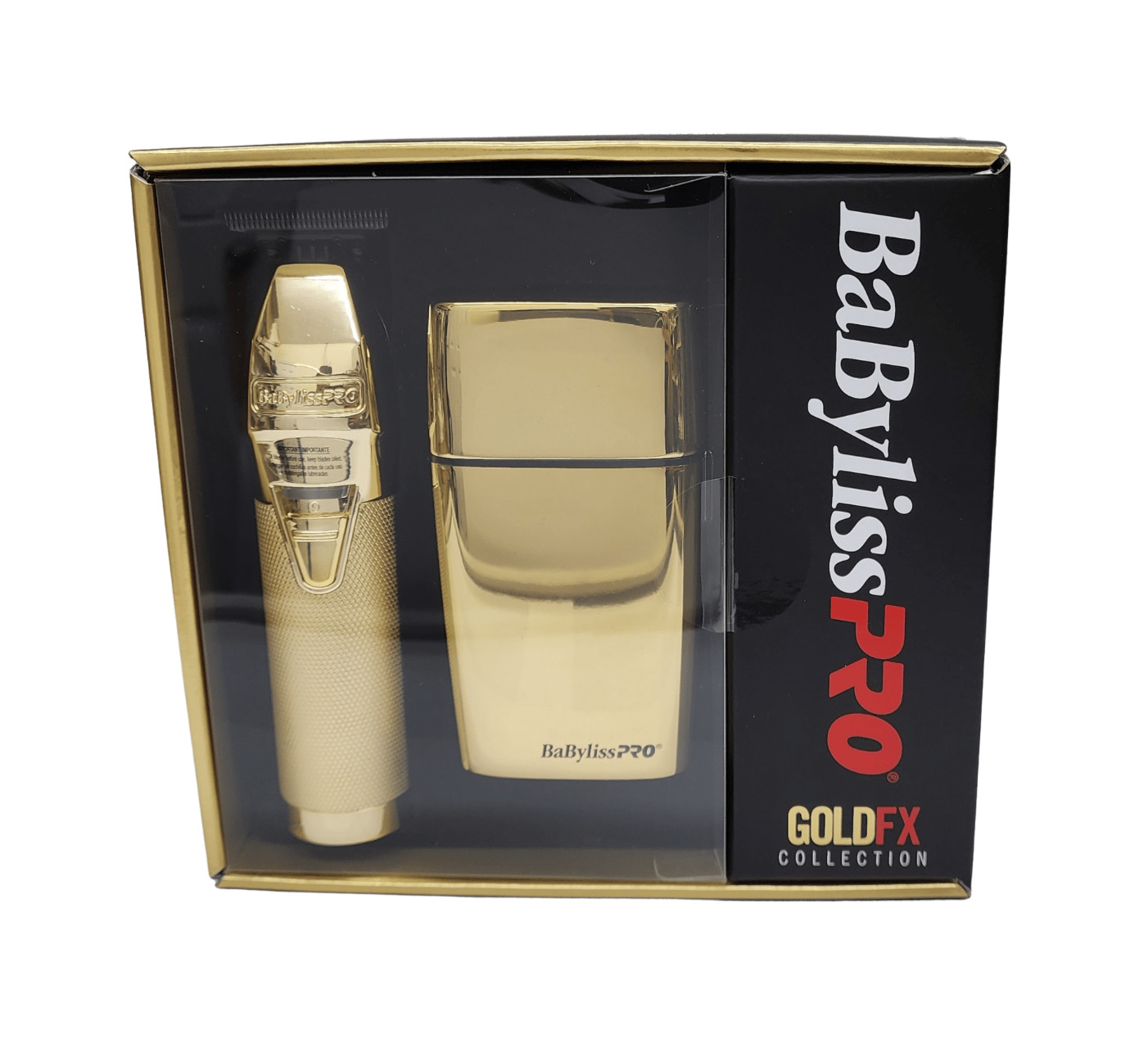 BaBylissPRO GoldFx Collection combo FXHOLPK2GN - The Classic Holiday Combo With Black DLC Blade on the Trimmer and Black Foil on the Shaver