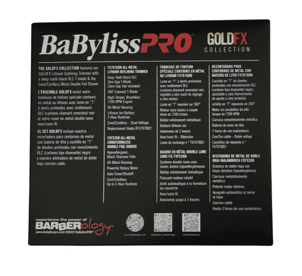 BaBylissPRO GoldFx Collection combo FXHOLPK2GN - The Classic Holiday Combo With Black DLC Blade on the Trimmer and Black Foil on the Shaver