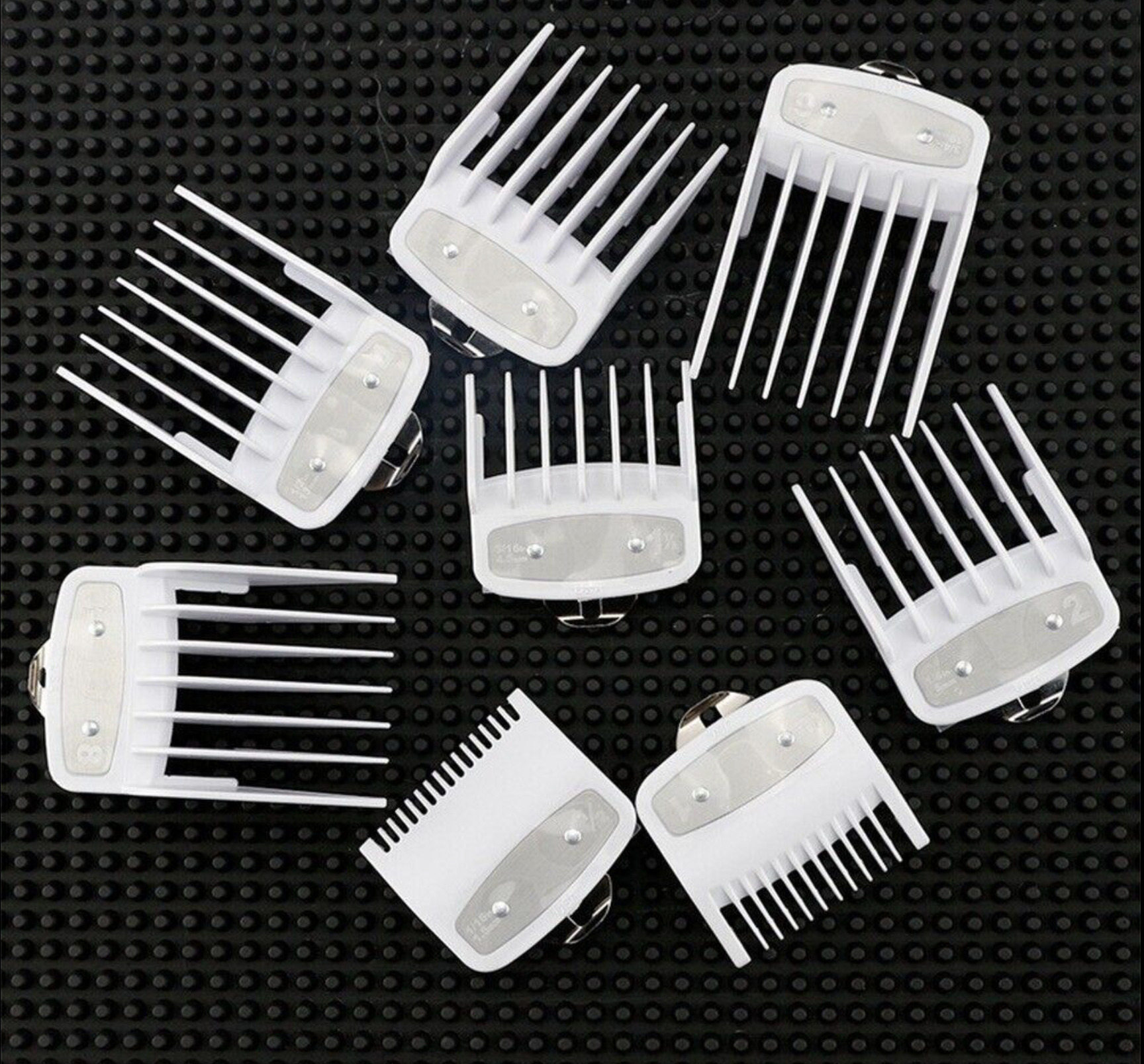 Solid White Clipper Premium Guards set with metal clip - fits wahl and babyliss (10pc = 1-8