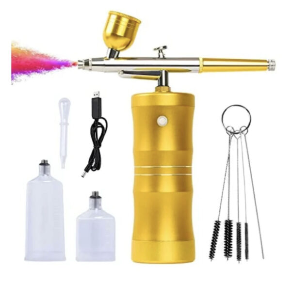 Cordless Airbrush System Compressor with additional Capacity Cups - Gold