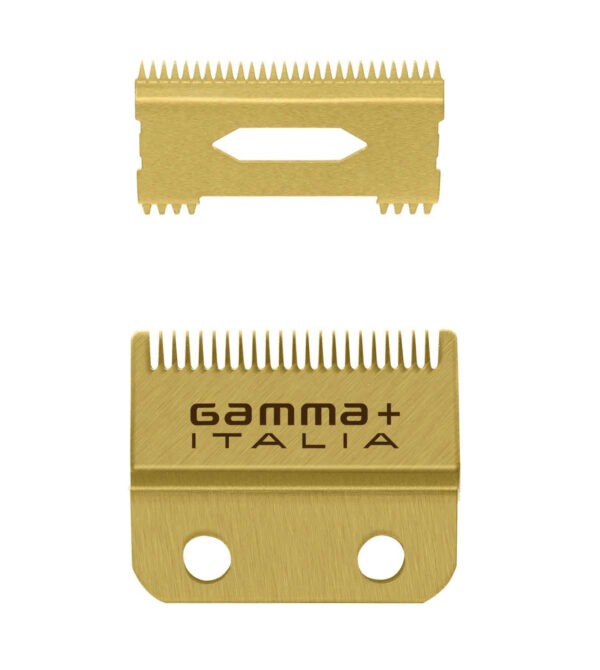 Gamma+ REPLACEMENT FIXED GOLD TITANIUM FADE CLIPPER BLADE WITH GOLD TITANIUM MOVING SLIM DEEP TOOTH CUTTER SET #GP521G