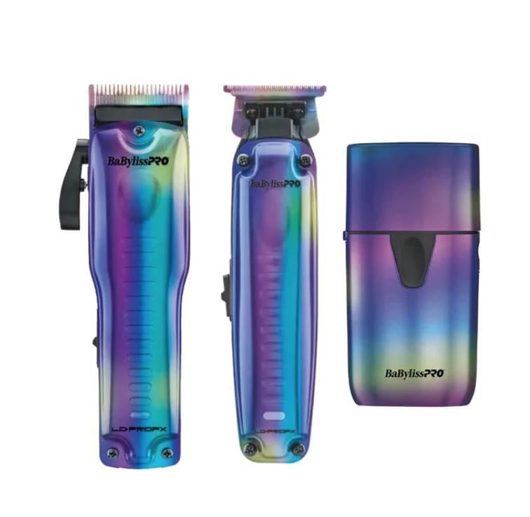 BABYLISSPRO 3pcs LO-PROFX LIMITED EDITION IRIDESCENT HIGH-PERFORMANCE CORDLESS LOW-PROFILE COMBO by IBS- CLIPPER #FX825RB