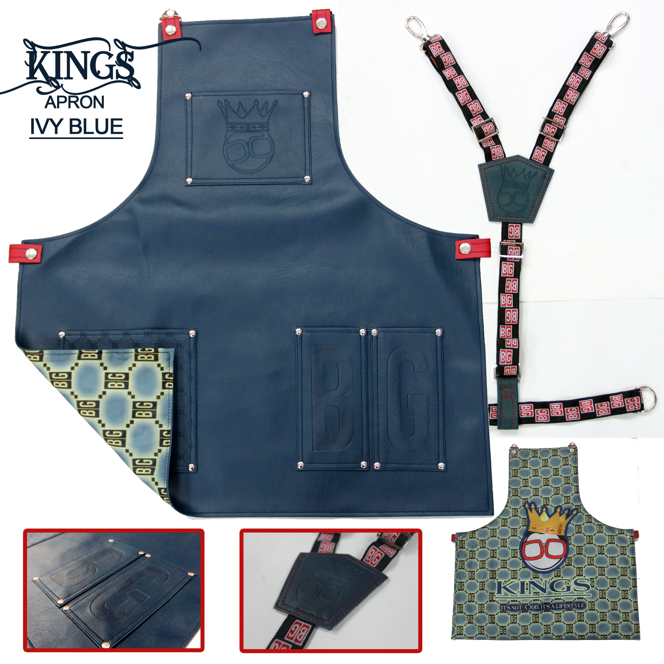 BarberGeeks Xl King's Ivy Apron With Y-Strap - blue