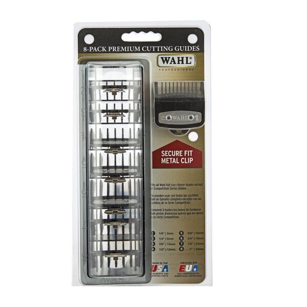 WAHL PREMIUM CUTTING GUIDES with metal clips - 8 GUARDS WITH ORGANIZER