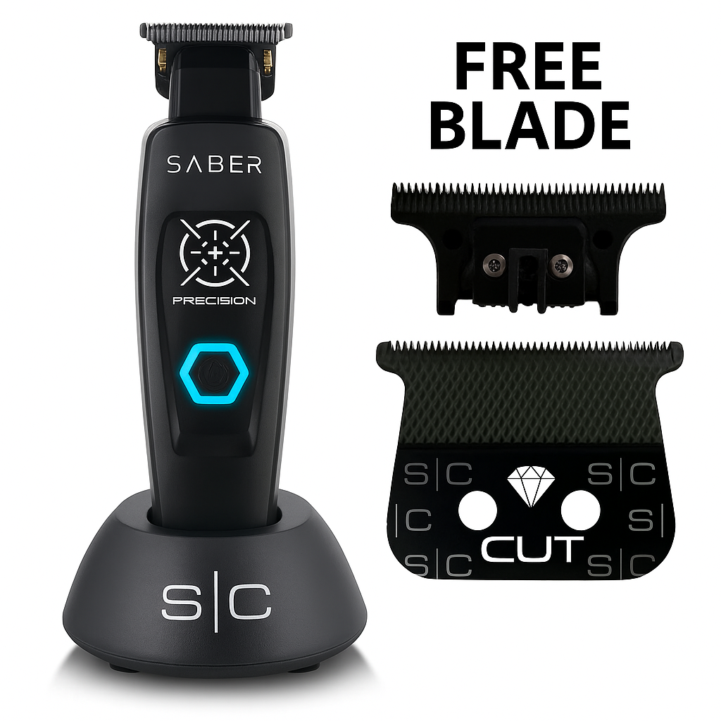StyleCraft S|C Precision Saber Full Metal Body Digital Brushless Motor Cordless Hair Trimmer Black SC403BP ++ (Free Blade set) diamond cut wide T-blade & the one Moving blade SC541B - Limited Time Offer