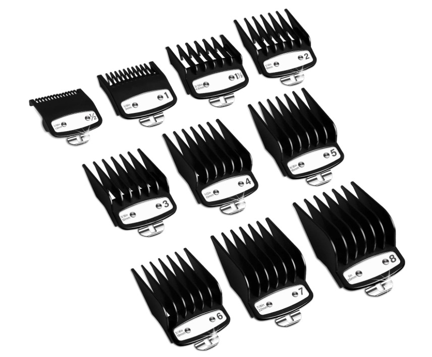 Mat Black Clipper Premium Guards set with metal clip - fits wahl and babyliss (10pc = 1-8