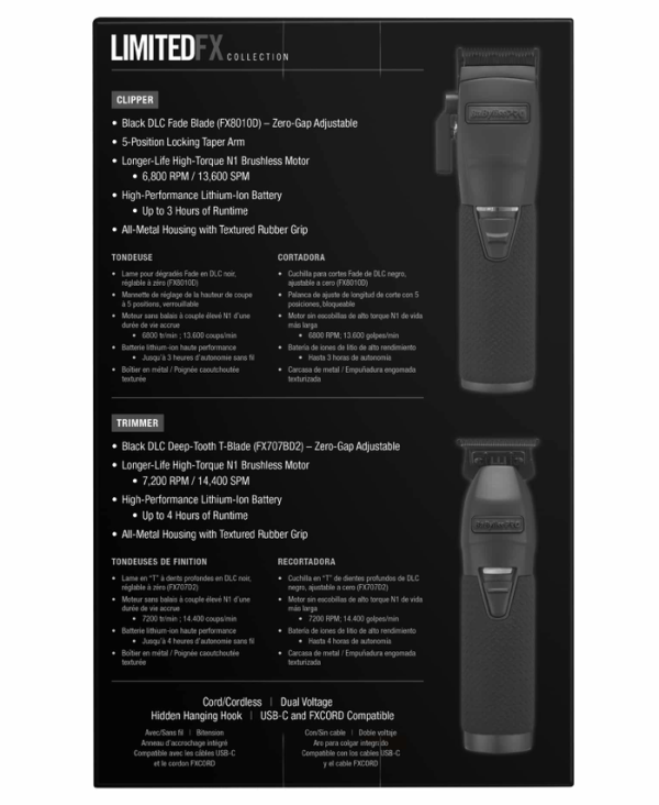 BabylissPro LimitedFX Collection Edition Mat Black Clipper and Trimmer #FXDUOCTMB