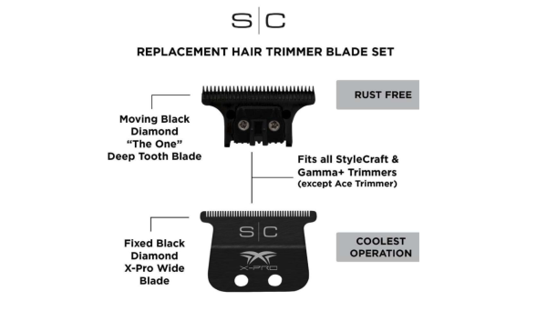 STYLECRAFT S/C REPLACEMENT FIXED BLACK DIAMOND X-PRO WIDE FIXED BLADE WITH BLACK DLC "THE ONE" CUTTER TRIMMER BLADE SET - SC536B