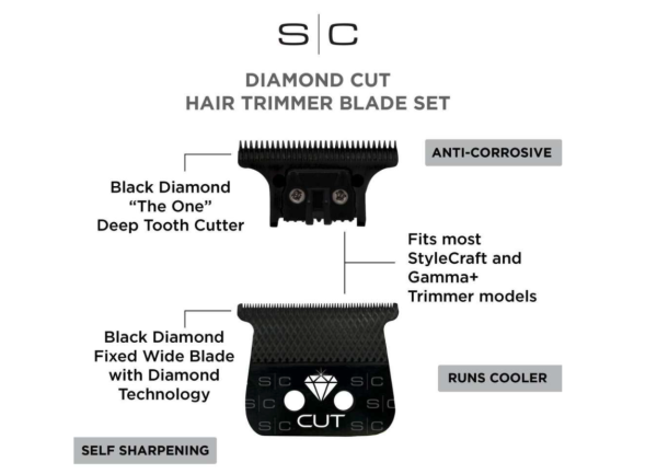 STYLECRAFT REPLACEMENT DIAMOND CUT FIXED BLACK DIAMOND DLC HAIR TRIMMER BLADE WITH THE ONE CUTTER SET SC541B