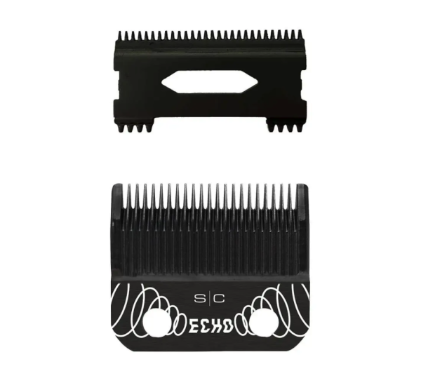 StyleCraft REPLACEMENT ECHO FIXED BLACK DIAMOND CARBON DLC HAIR CLIPPER BLADE WITH SHALLOW TOOTH 2.0 CUTTER SET SC544B