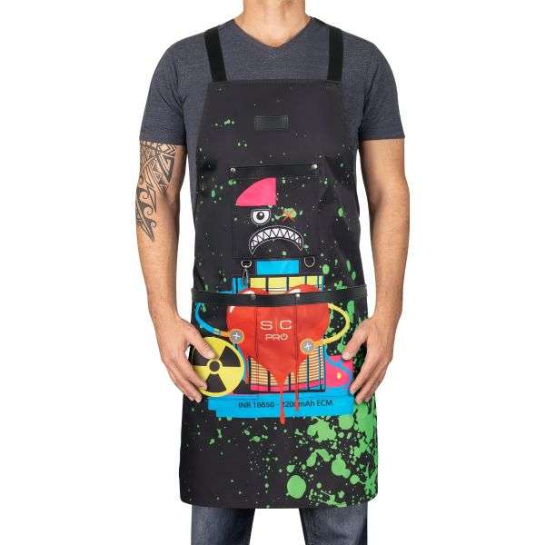 GAMMA+ X STYLECRAFT WATER-REPELLENT BARBER/SALON APRON WITH ADJUSTABLE STRAPS IN RADIOACTIVE BLACK SC338B