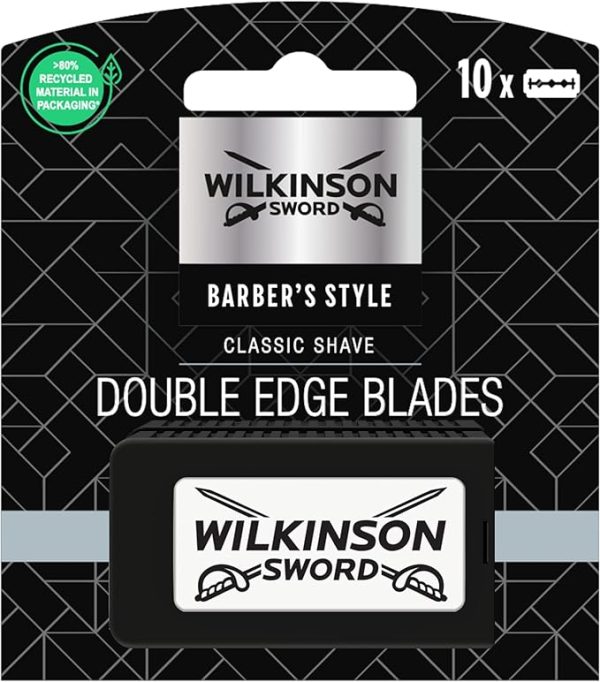 WILKINSON SWORD - Double Edge For Men | Premium Stainless Steel Safety Blades | 10 x Razor Blade Refills Double edge blade technology. Ptfe coating reduces friction during the shave compatible with all standard double edge razors value for money in the long run with cost effective blades blades 47mm