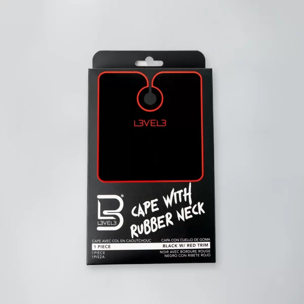 L3VEL3™ PROFESSIONAL RUBBER NECK CUTTING CAPE - Black / Red Trim