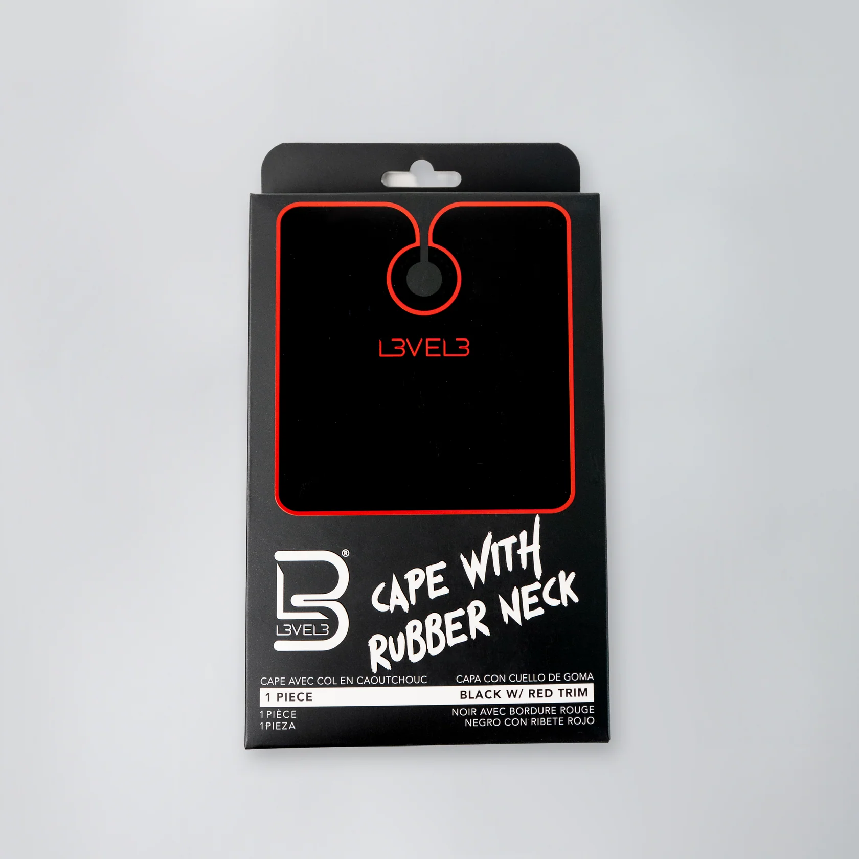 L3VEL3™ PROFESSIONAL RUBBER NECK CUTTING CAPE - Black / Red Trim