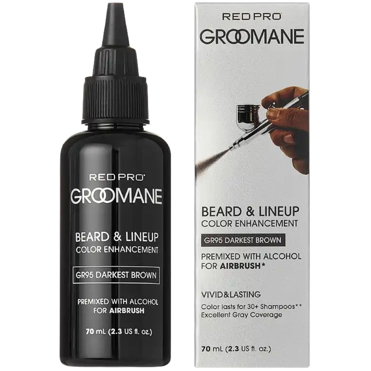 Red Pro GROOMANE Beard & Lined Color Enhancement - Premixed for Airbrush Use 2.3 oz (Darkest Brown #GR95)